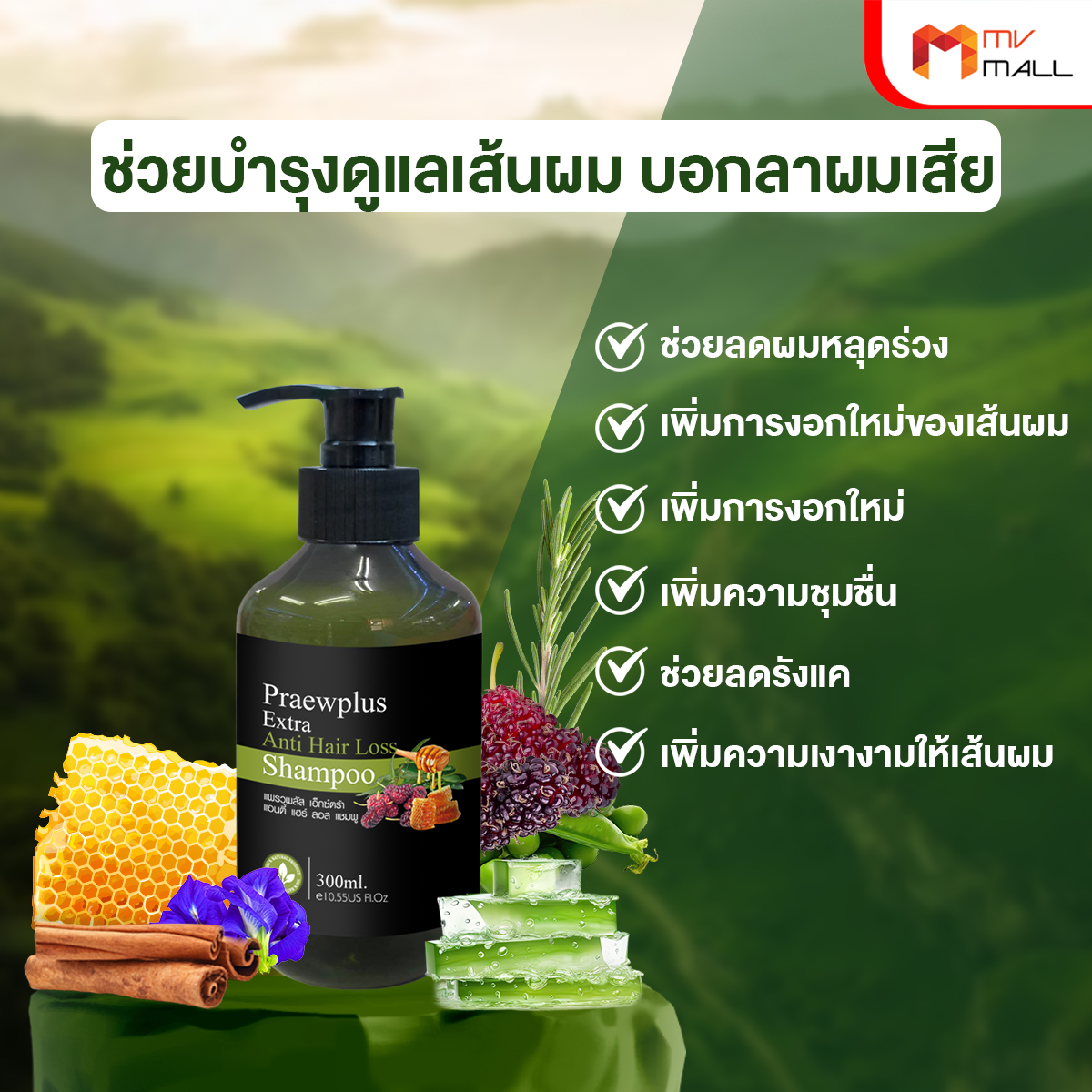แพรวพลัส เอ็กซ์ตร้า แอนตี้ แฮร์ ลอส แชมพู (PraewPlus Extra Anti Hair Loss Shampoo) ขนาด 300 ml. จำนวน 3 ขวด - Image 4