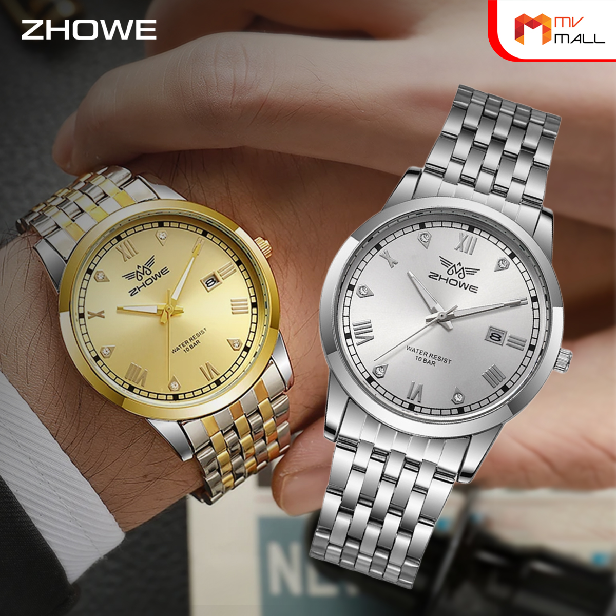 Zhowe นาฬิกาข้อมือสายเหล็ก รุ่น Classic สี Gold + สี Silver - Image 3