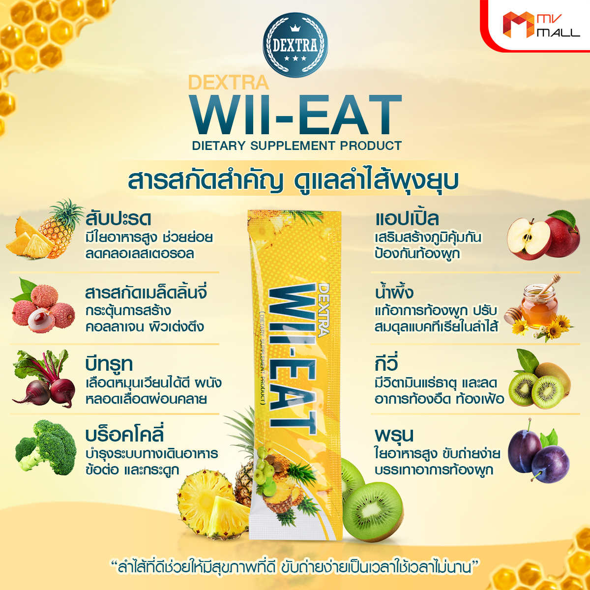 Dextra Wii-Eat เด็กซ์ตร้า วี-อีท สุขภาพที่ดี เริ่มต้นที่ลำไส้ ขนาด 10 ซอง จำนวน 4 กล่อง - Image 3