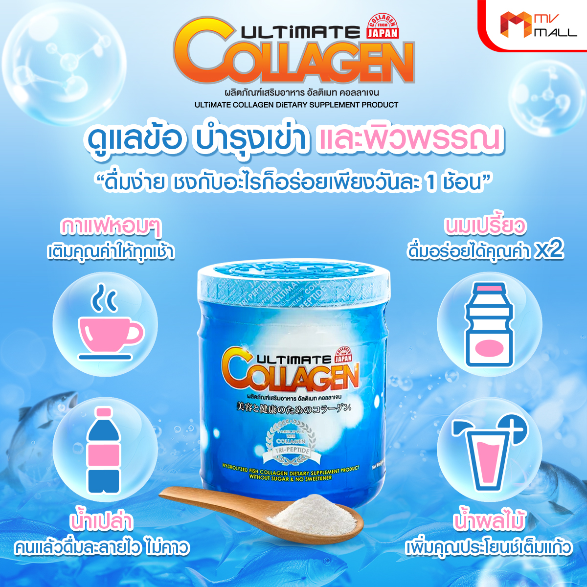 (โปร 9.9) Ultimate Collagen Tri-Peptide คอลลาเจนบำรุงร่างกาย ไข ข้อ ผม และเล็บ ขนาด 250 กรัม จำนวน 2 กระปุก - Image 5