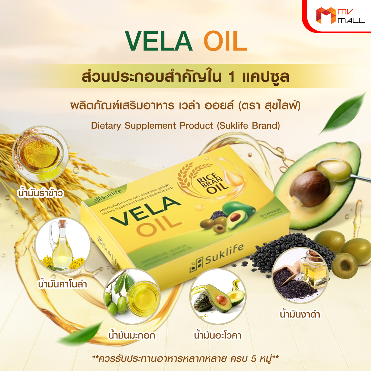Suklife Vela Oil ลดไขมันและคอเลสเตอรอลในเลือด ขนาด 20 แคปซูล จำนวน 6 กล่อง - Image 3