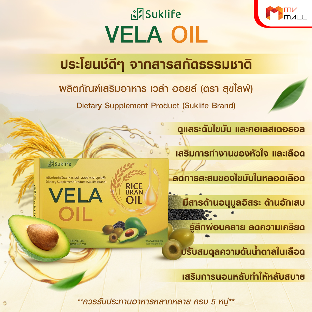 Suklife Vela Oil ลดไขมันและคอเลสเตอรอลในเลือด ขนาด 20 แคปซูล จำนวน 6 กล่อง - Image 4