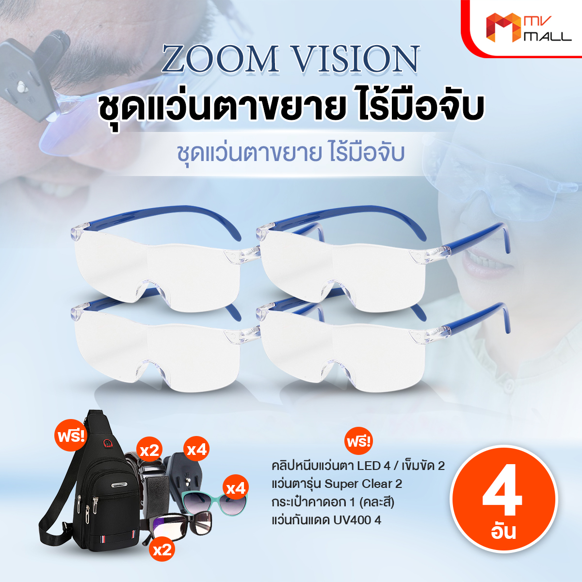 Zoom Vision แว่นขยายไร้มือจับ จำนวน 4 ชิ้น - Image 2