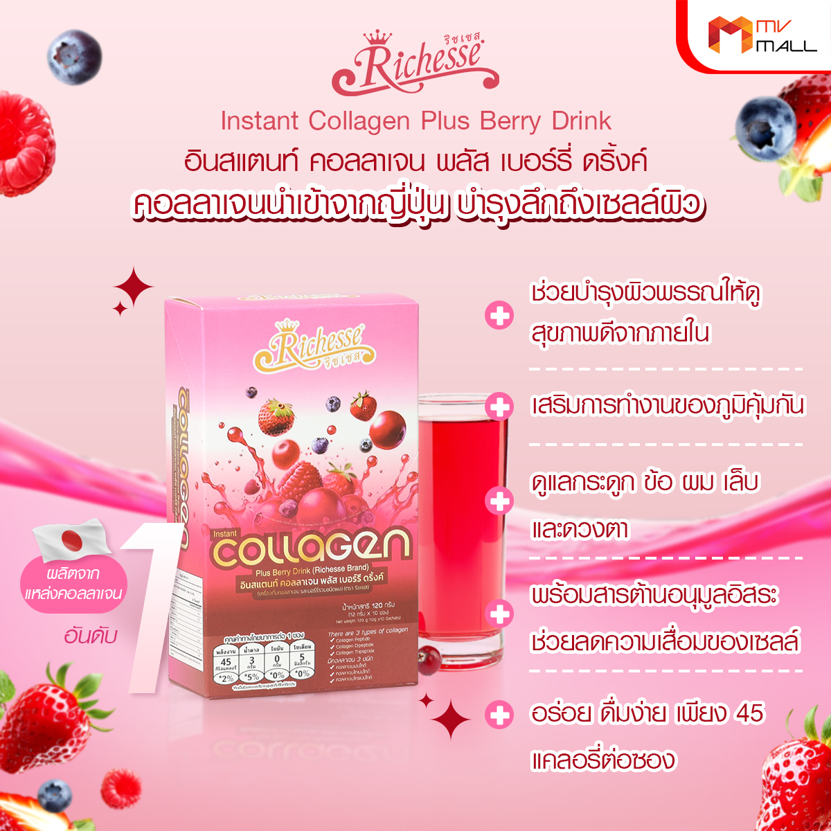Richesse Collagen ริชเชส คอลลาเจน ช่วยบำรุงผิว กระดูก ข้อ ผม เล็บ ขนาด 120 กรัม จำนวน 2 กล่อง - Image 4