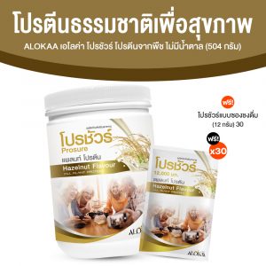 ALOKAA โปรชัวร์ โปรตีนจากพืชเพื่อสุขภาพ รสเฮเซลนัท ไม่มีน้ำตาล ขนาด 504 กรัม จำนวน 1 กระปุก