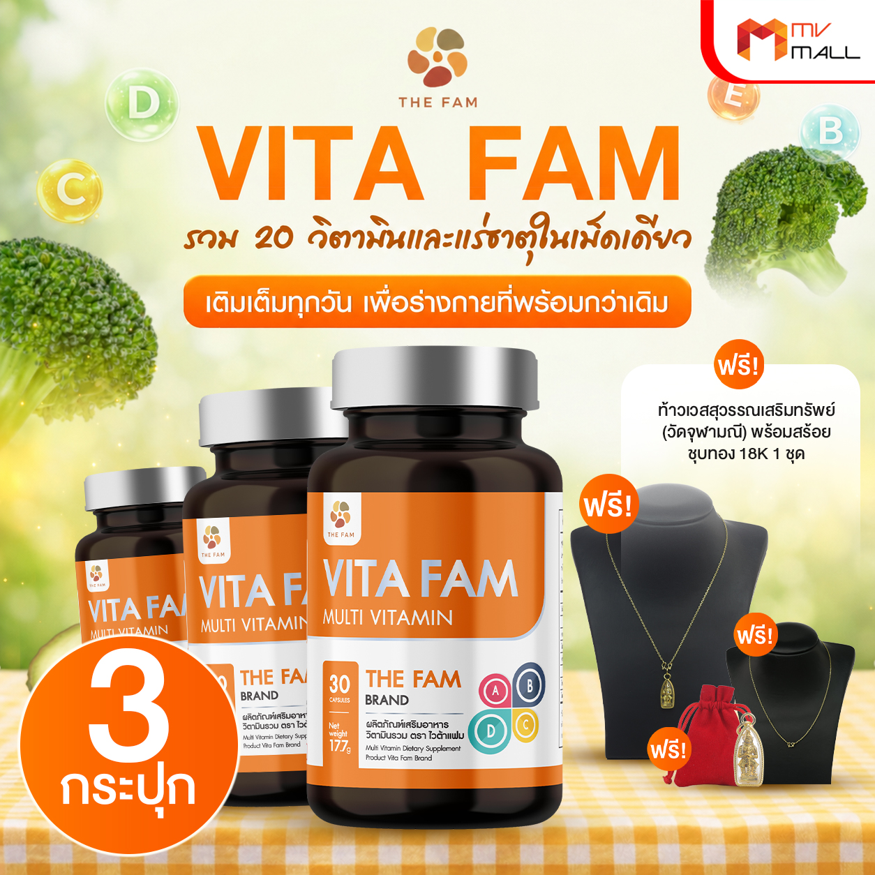 Vita Fam ผลิตภัณฑ์เสริมอาหาร วิตามินผู้สูงอายุ วิตามินรวมและแร่ธาตุ 20 ชนิด ขนาด 30 แคปซูล จำนวน 3 กระปุก - Image 2