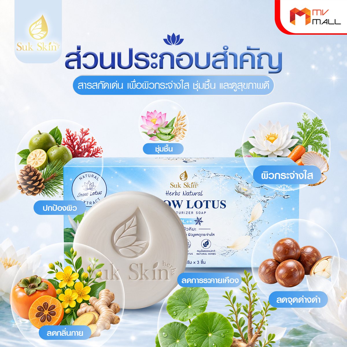 Sukskin สบู่ขิงบัวหิมะ และสมุนไพรธรรมชาติ ช่วยให้ผิวกระจ่างใส ขนาด 60 กรัม จำนวน 18 ก้อน - Image 4