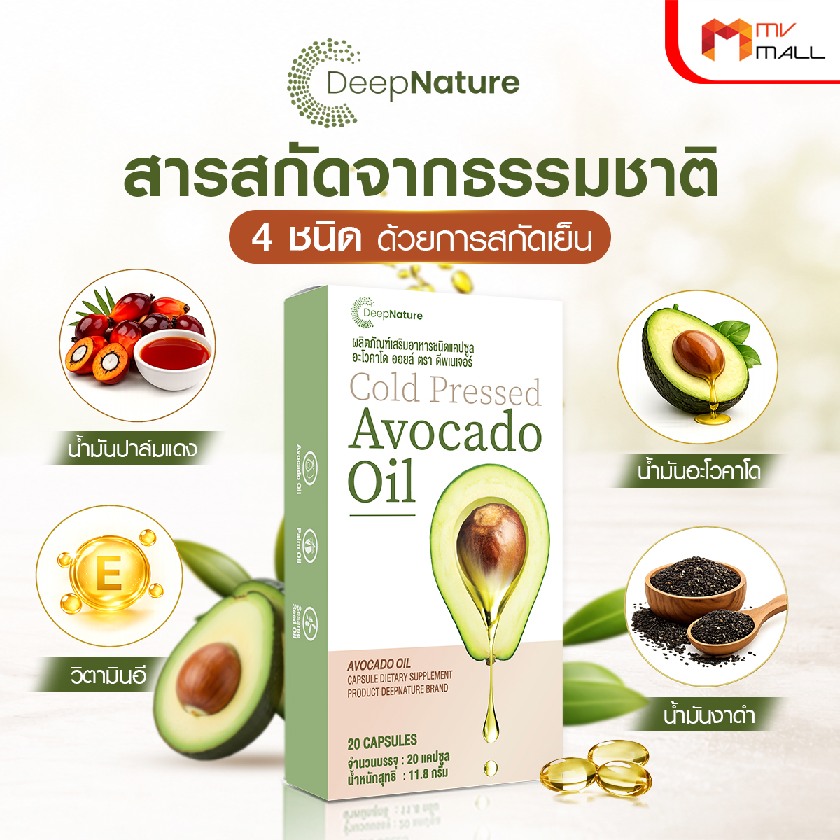 อโวคาโด้ ออยล์ (Avocado Oil) บำรุงข้อ กระดูก และหัวใจ ขนาด 20 แคปซูล จำนวน 9 กล่อง - Image 4