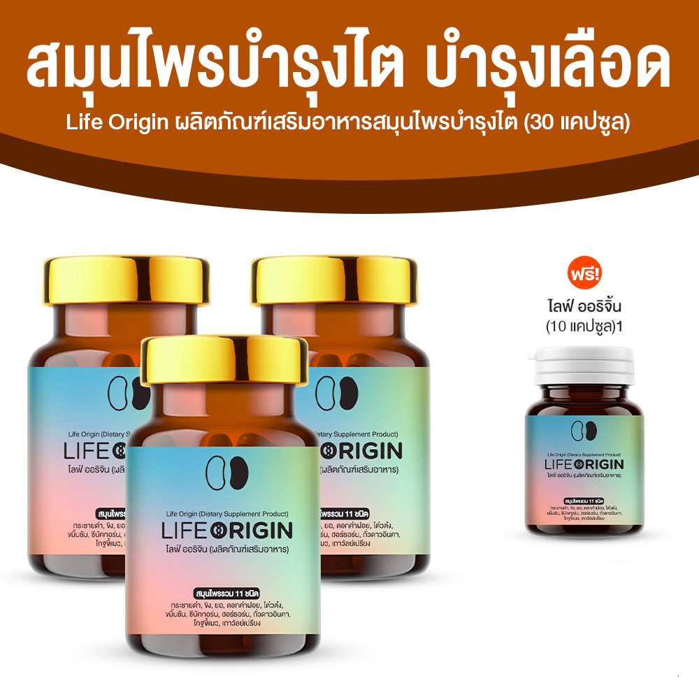 ไลฟ์ ออริจิ้น (Life Origin) สมุนไพรบำรุงไต บำรุงหัวใจ บำรุงเลือด ขนาด 30 แคปซูล จำนวน 3 กระปุก