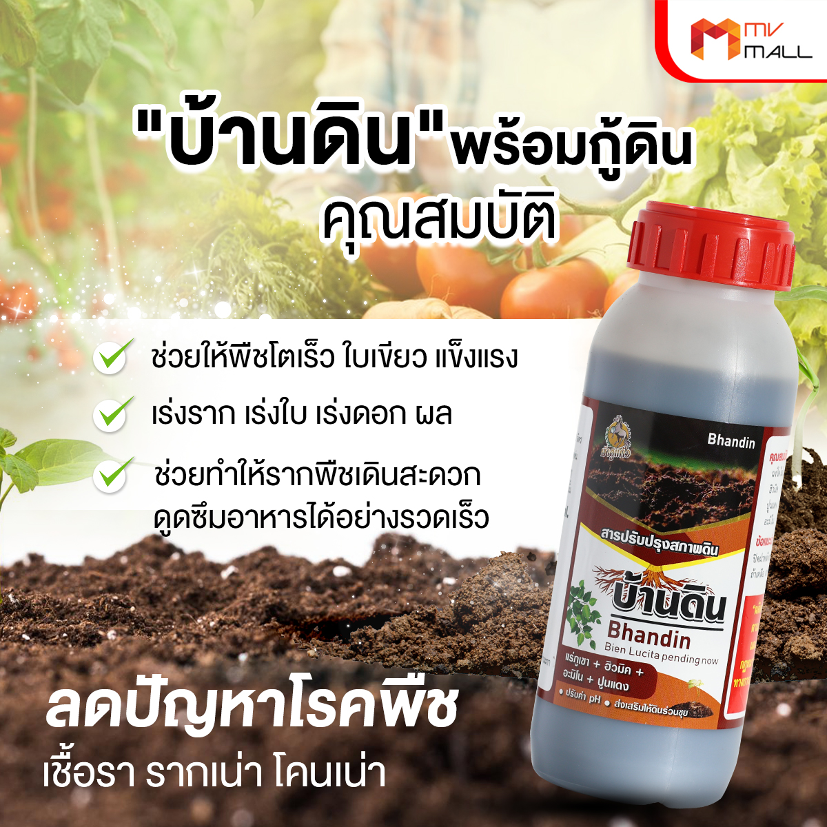 บ้านดิน สารปรับปรุงสภาพดิน จุลินทรีย์บำรุงดิน ช่วยปรับความเป็นกรดด่างของดิน ขนาด 500 ml. จำนวน 1 ขวด - Image 5