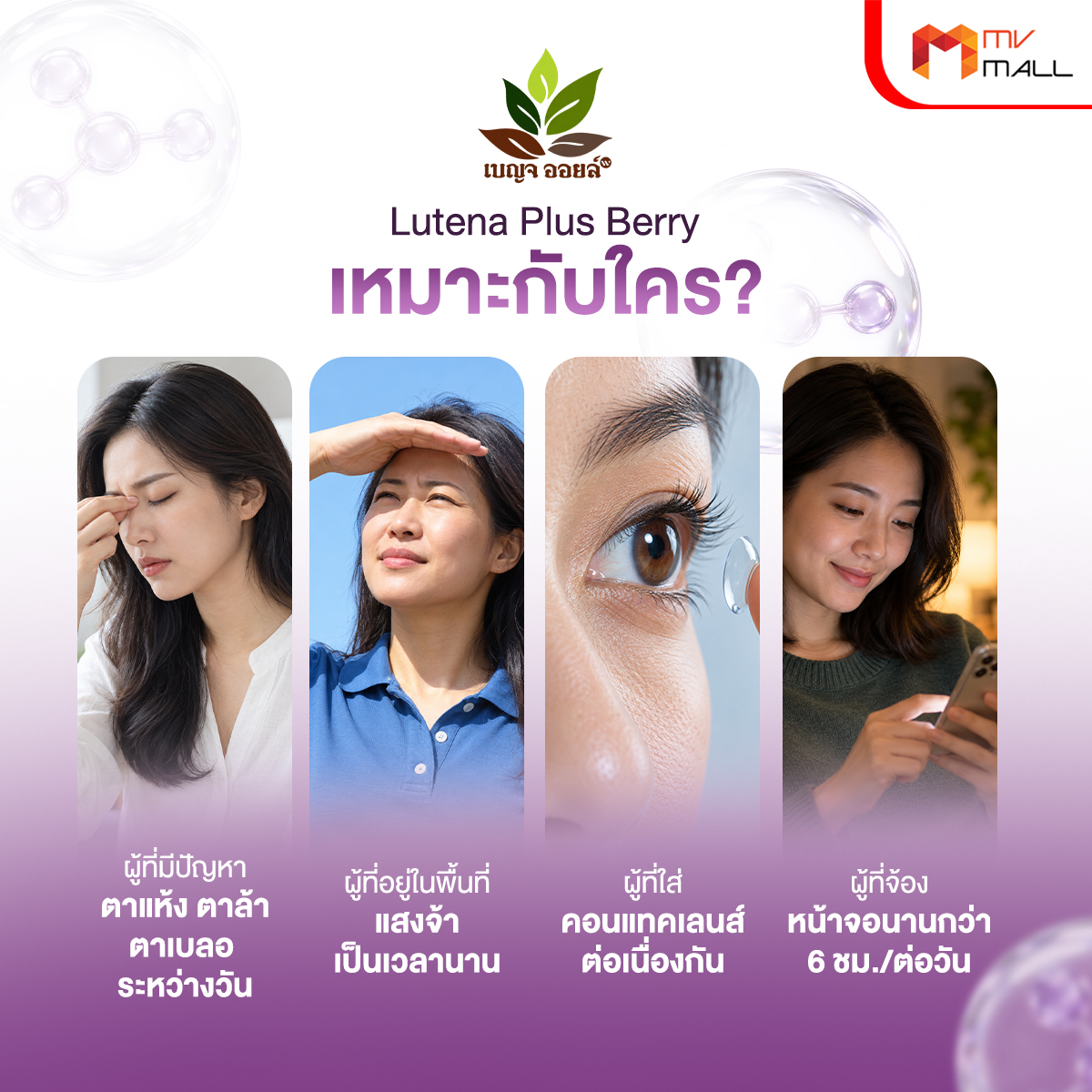 เบญจออยล์ ลูทีน่า พลัส เบอร์รี่ (Lutena Plus Berry) บำรุงดวงตาและสมอง ขนาด 30 แคปซูล จำนวน 1 กระปุก - Image 2